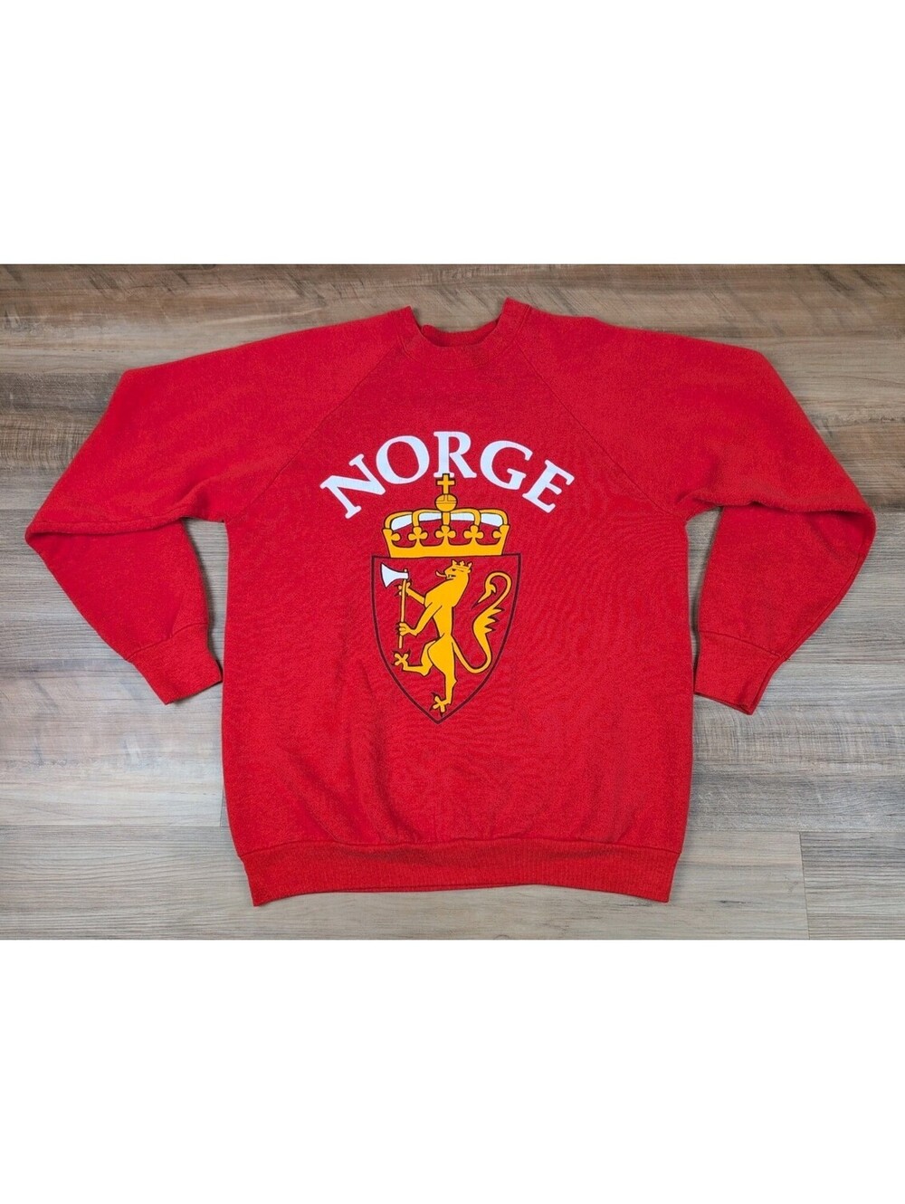 Vintage Norge Norway Crewneck Sweatshirt Size Large Fruit Of The Loom Red 90s